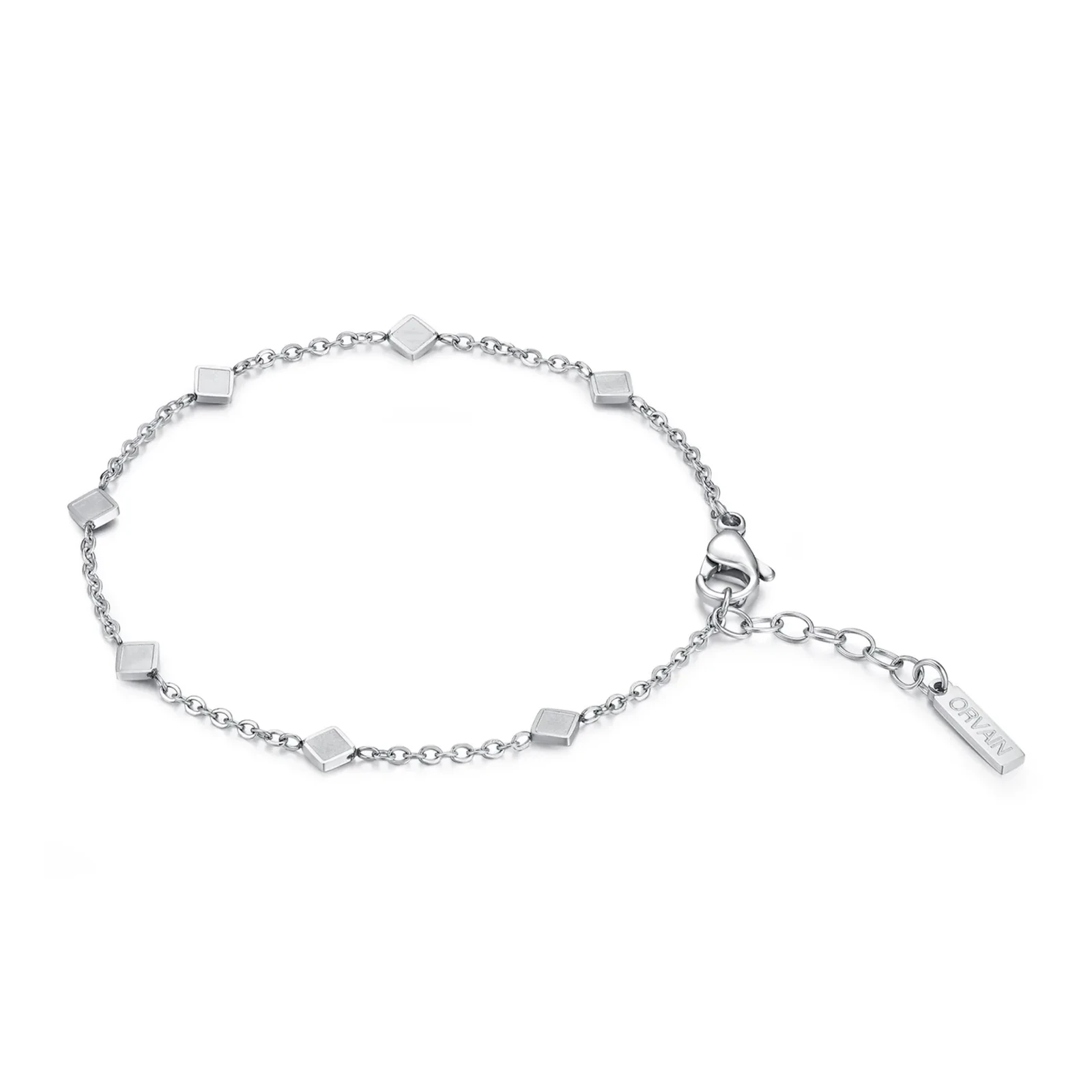 ORVAIN Santorini – Chain with square elements in polished 316L stainless steel, at three-quarter view